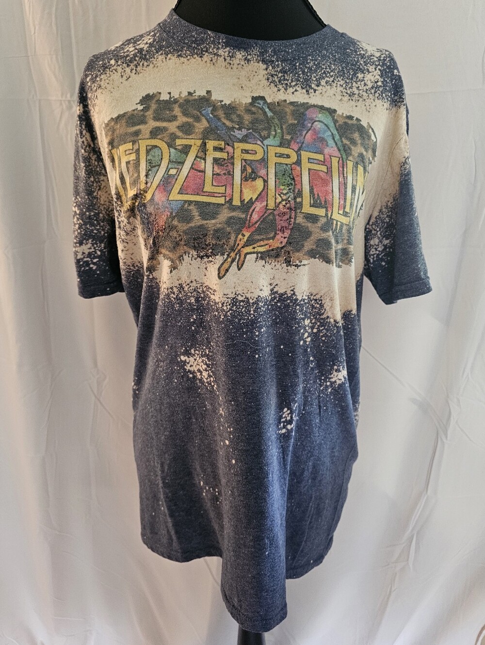 Bleach Dye Led Zeppelin Band Tee Medium Leopard Print Acid Wash